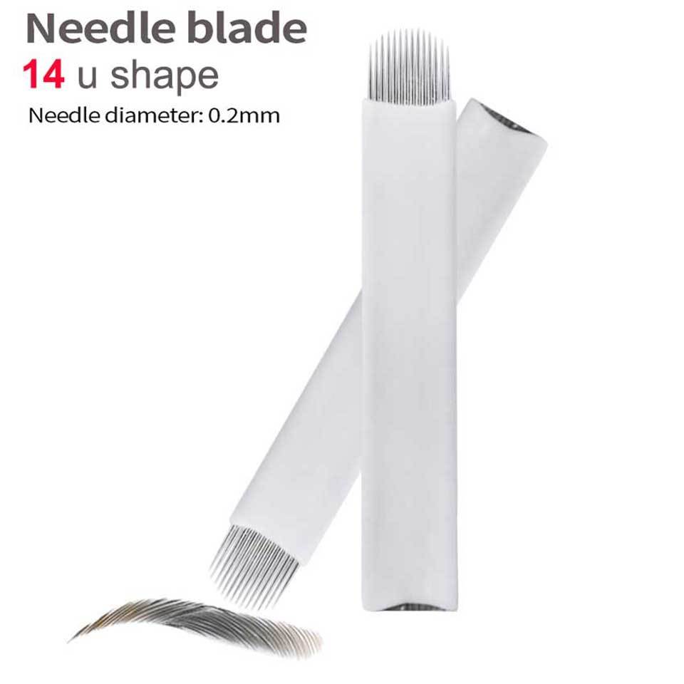 U Shape Needle Microblading Permanent Makeup Eyebrow Tattoo Curved Blade 14 Pin