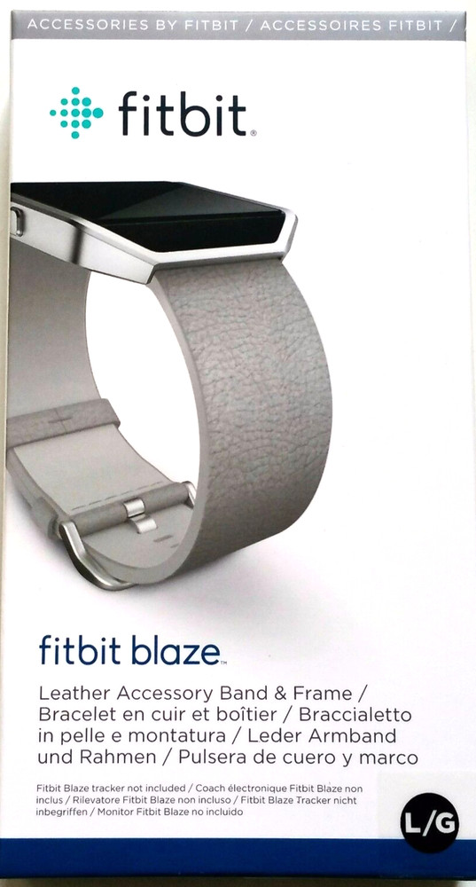 Fitbit Blaze Accessory Genuine Leather WristBand SS Frame & Clasp Large Grey New