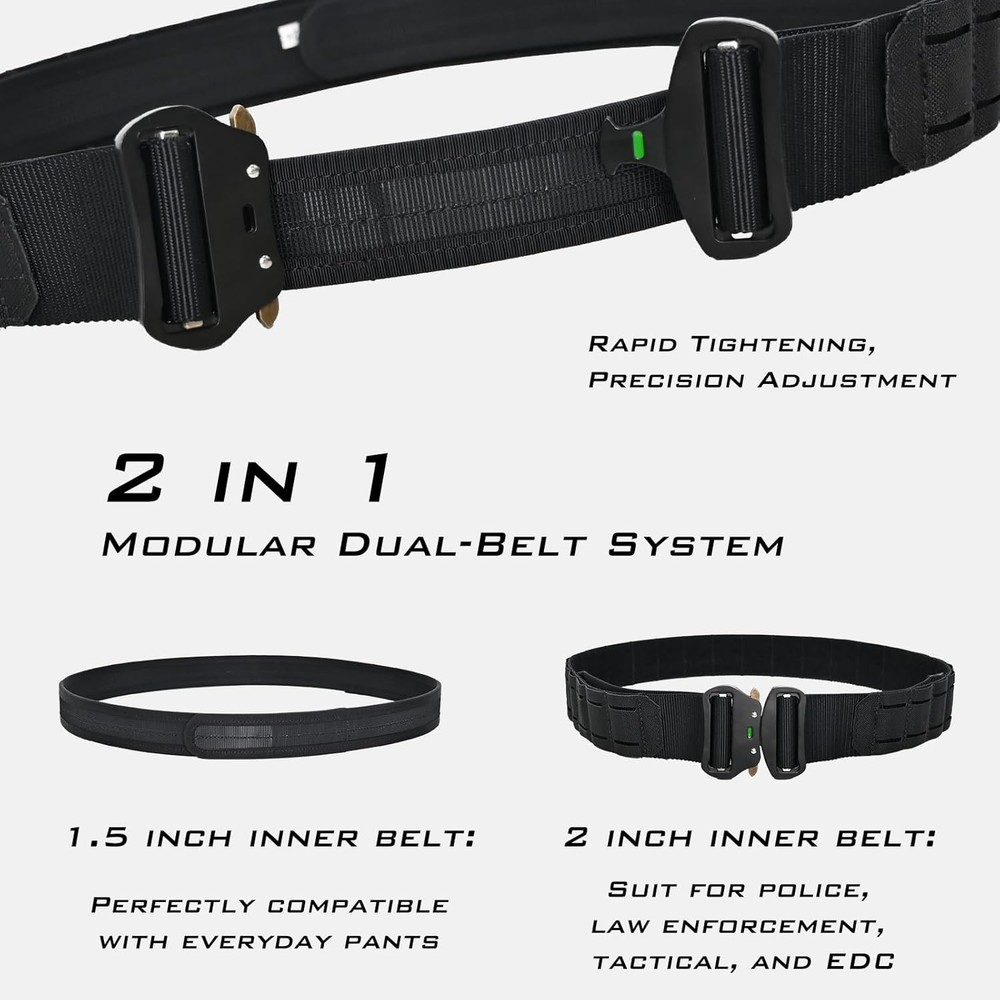 Tactical Battle Belt Quick Release, 2" Inner Outer System with not snag Inner Be