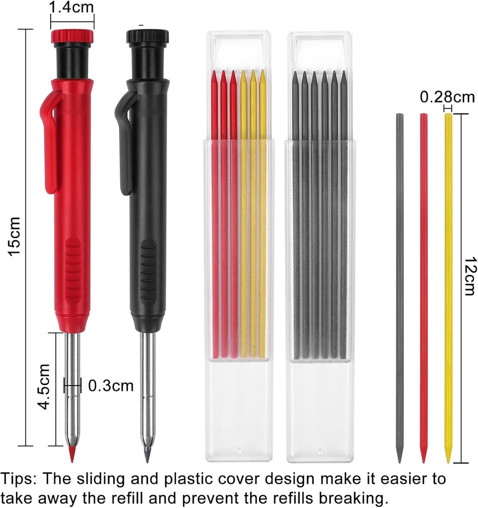 4 Pack Carpenter Pencils, Mechanical Deep Hole Marker with 48 Refills