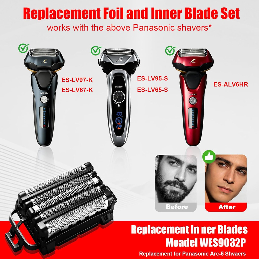 1Pack Replacement Blades and Foil Compatible with Panasonic ARC5 5-Blade Shavers