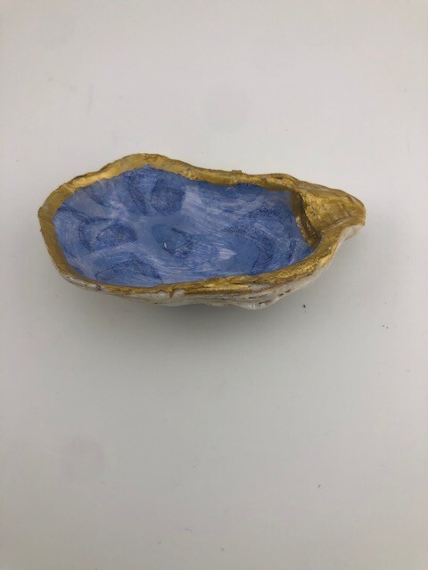 Hand Crafted Periwinkle and Blue Paint Pour Oyster Shell