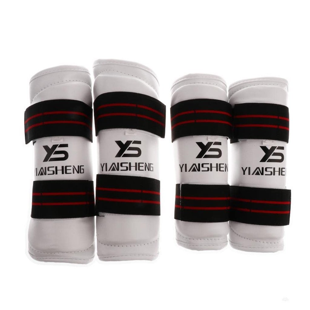 Taekwondo Shin Guard/Leg Protector + Arm Guard/Elbow Protector Set - White, S