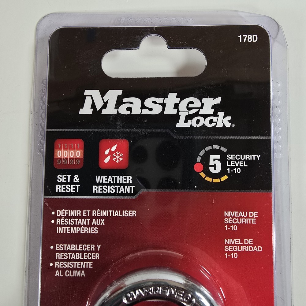 Master Locks 178D Combination Solid Body Padlock Set And Reset - Black