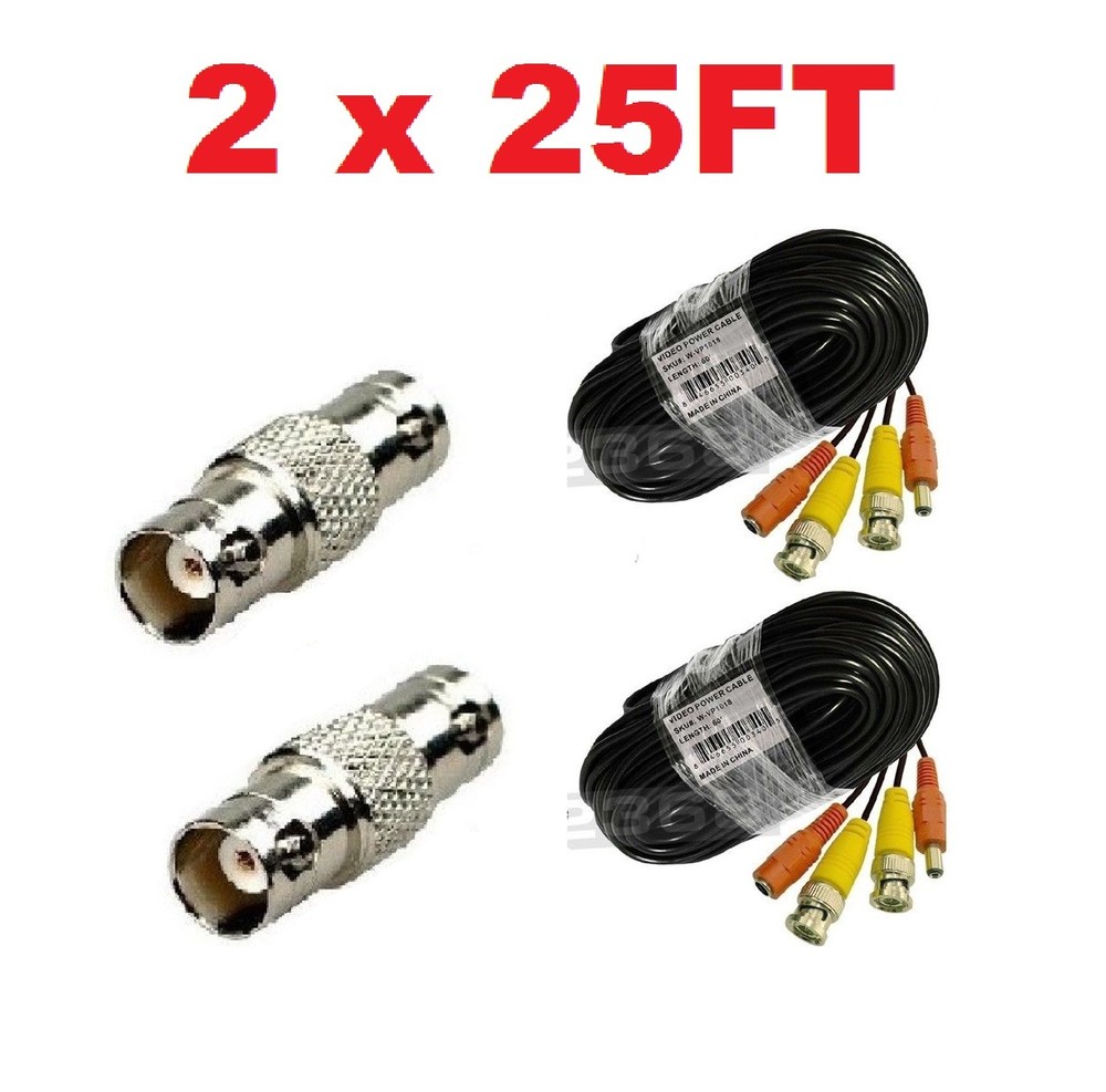 (2) Pack 25ft Pre-made All-in-One Video & Power for Zmodo CCTV Security Camera