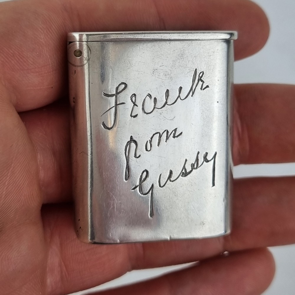 Antique Solid Silver Vesta Case With Inscription Birmingham 1892