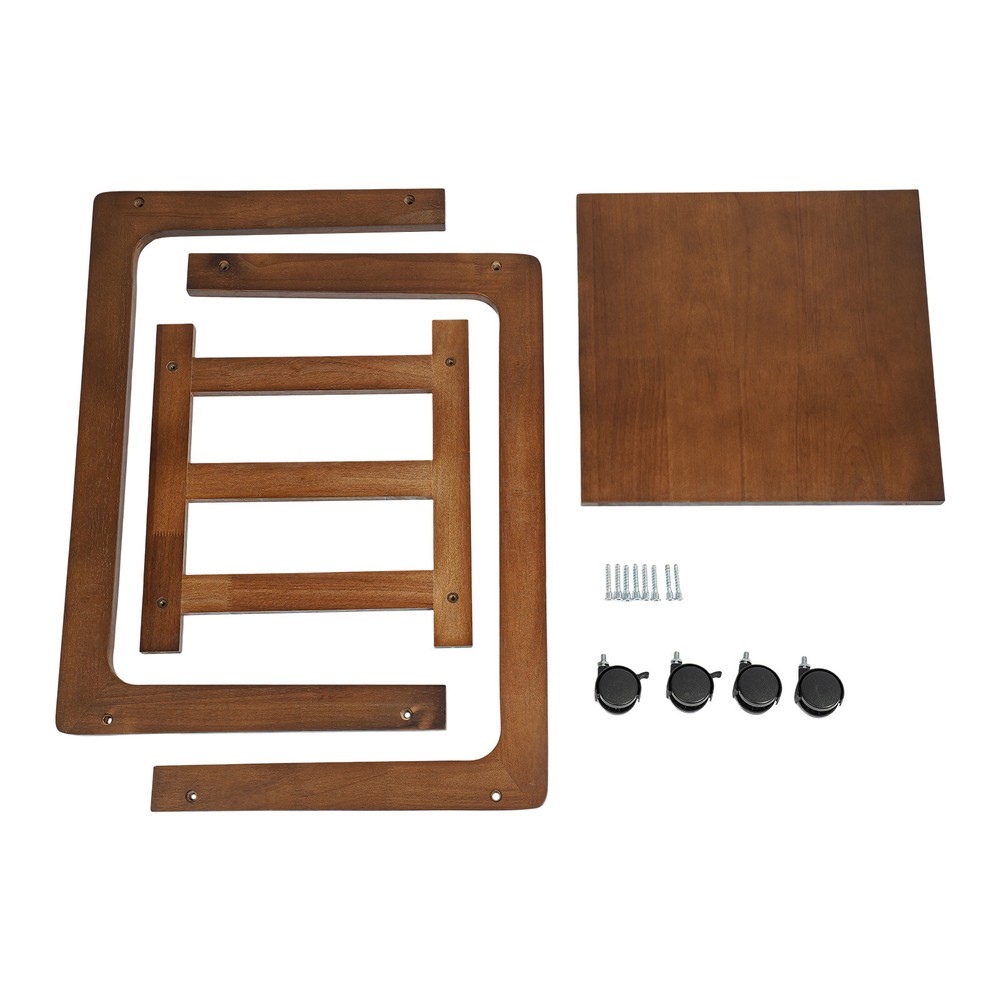 Modern C-shaped Rubber Wood End Table Small Side Table End Table with Wheels