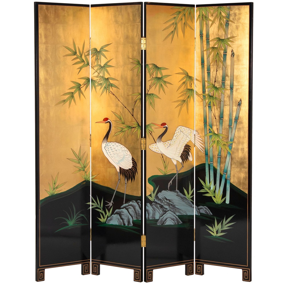 6 ft. Tall Gold Lacquer Room Divider - Cranes