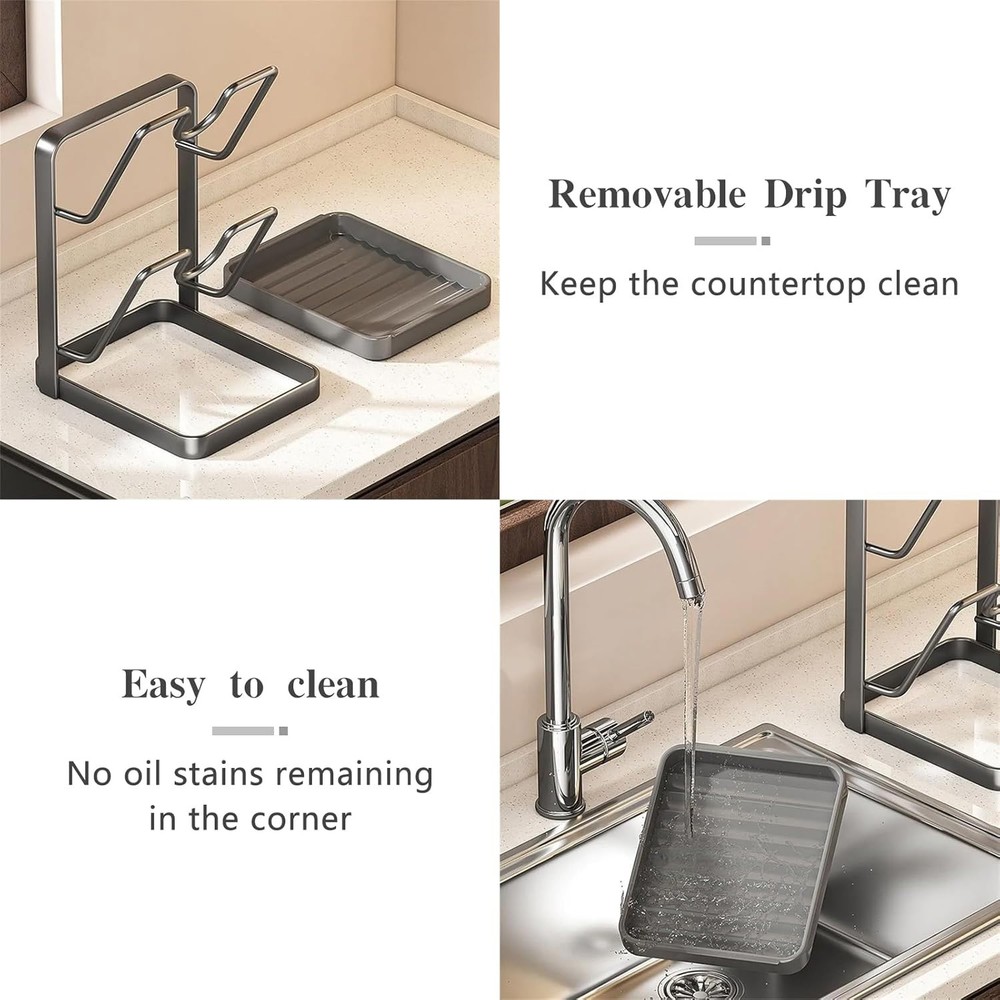 Kitchen Pot Lid Storage Rack Pot Lid Holder While Cooking + Removable Drip Tray