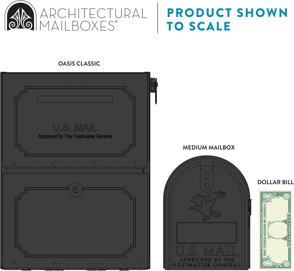 Oasis Classic Locking Post Mount Parcel Mailbox with High Security, Black