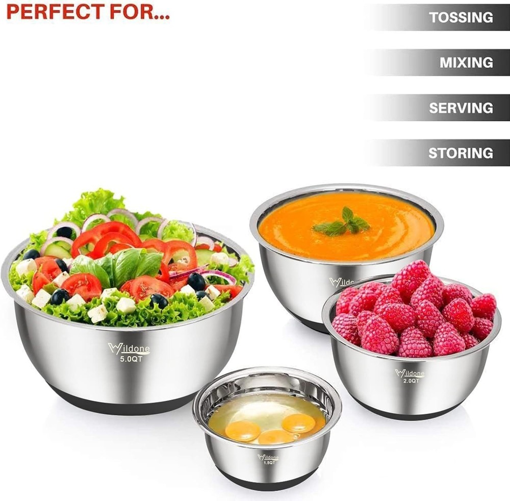 Versatile 5-Piece Mixing Bowl Set - Includes Airtight Lids and Stackable Design