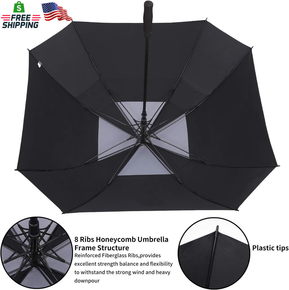 Square Golf Umbrella 62 Inch Large Size with Windproof Vented Automatic Stick St