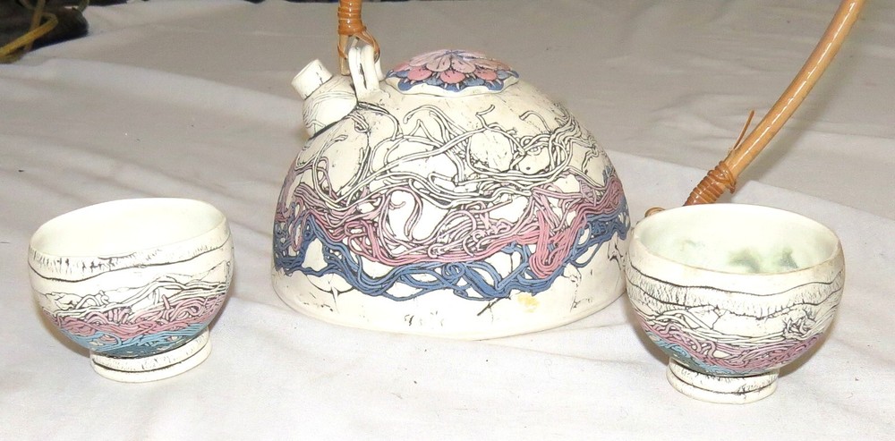 Romilla Batra Pottery Teapot & Two matching Cups