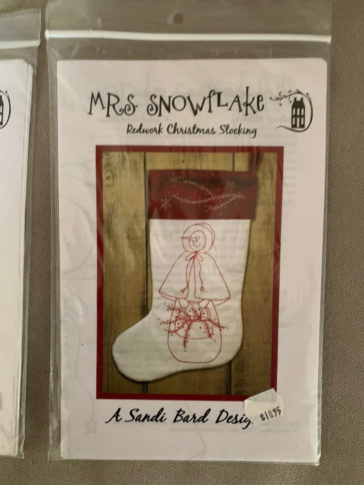 Sandi Bard Redwork Mrs and Mr Snowflake Stocking Patterns New