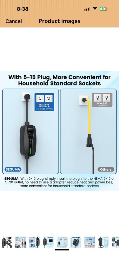 Level 1/2 EV Charger, 16Amp Adjustable Current Wi-Fi/App Control, UL