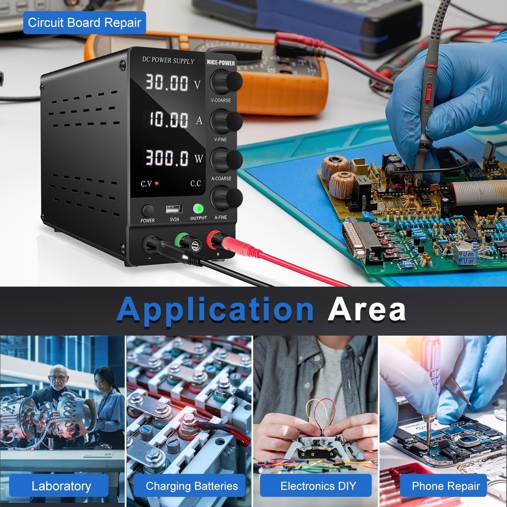 DC Power Supply Variable 30V 10A, Adjustable Switching Regulated DC Bench Power
