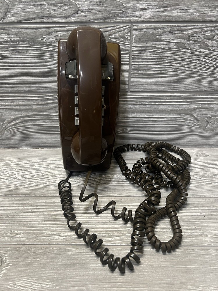 Vintage ITT Wall Telephone Model Brown Push Dial Extra Long Cord Untested