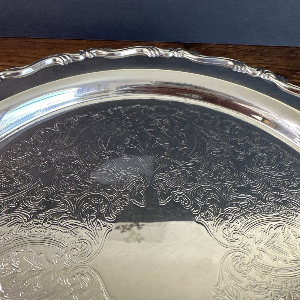 Oneida Silver Plated Platter 12 Inch Scrolls Intricate Design ~ Please Read