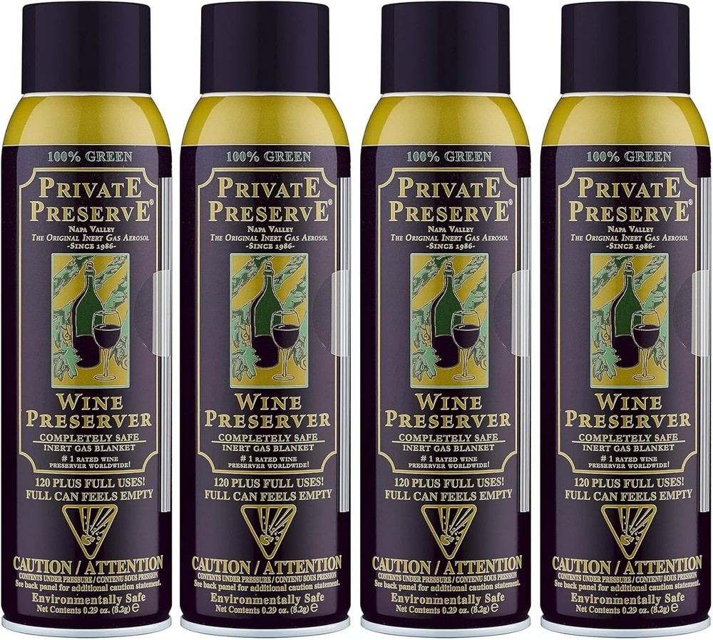 PRIVATE PRESERVE Wine Preserver Inert Gas Aerosol  Bottle Sparging  System x4