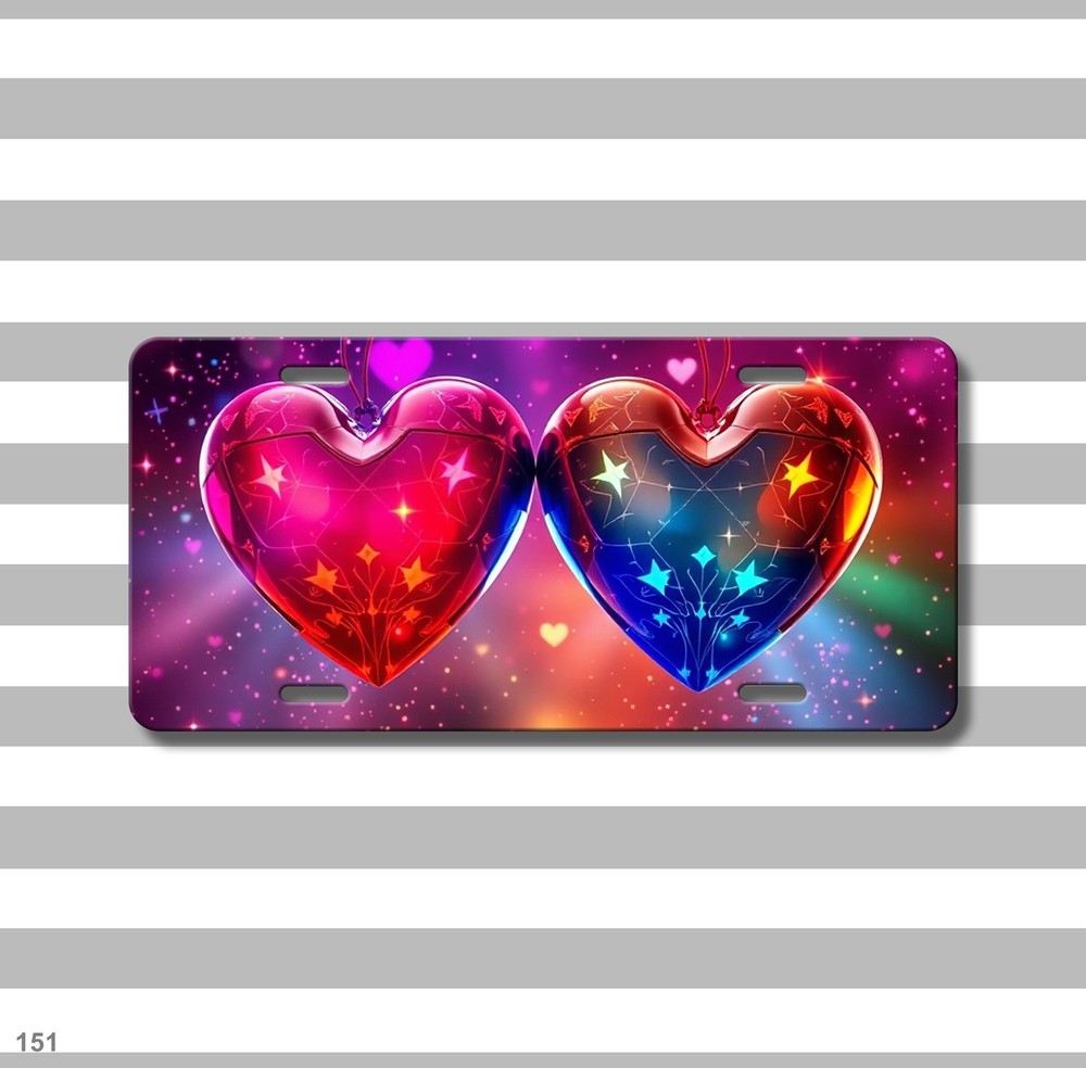 Premium Hearts License Plate Personalized Front Bumper Plate Unique Gift