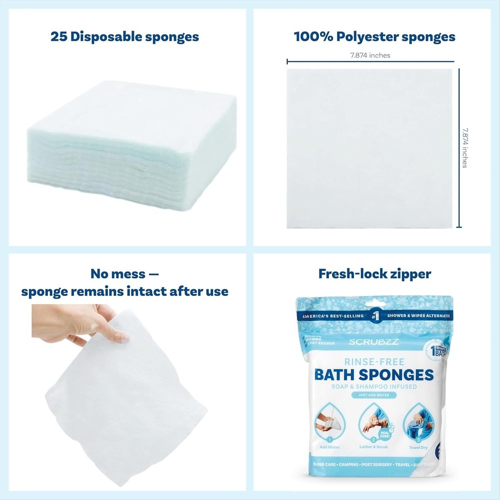 Scrubzz Bathing Wipes 25 Pack Rinse Free Single Use