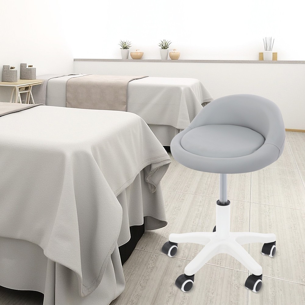 Adjustable Beauty Salon Chair Rolling Stool Rolling Stool with Low Backrest gray