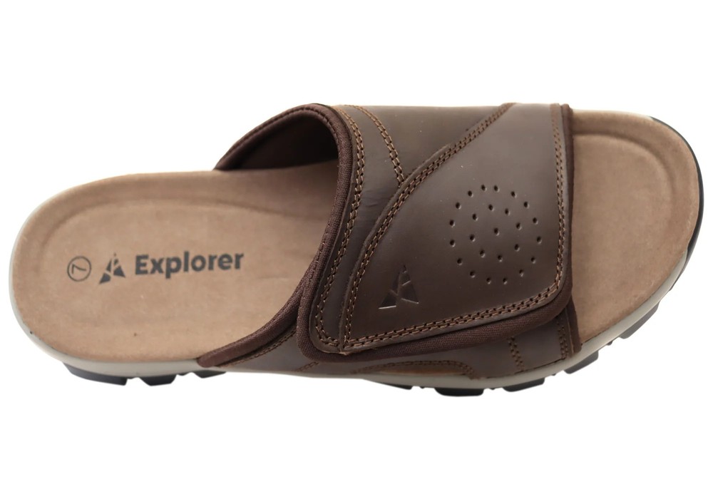 Explorer Jacob Mens Comfortable Leather Slides Sandals