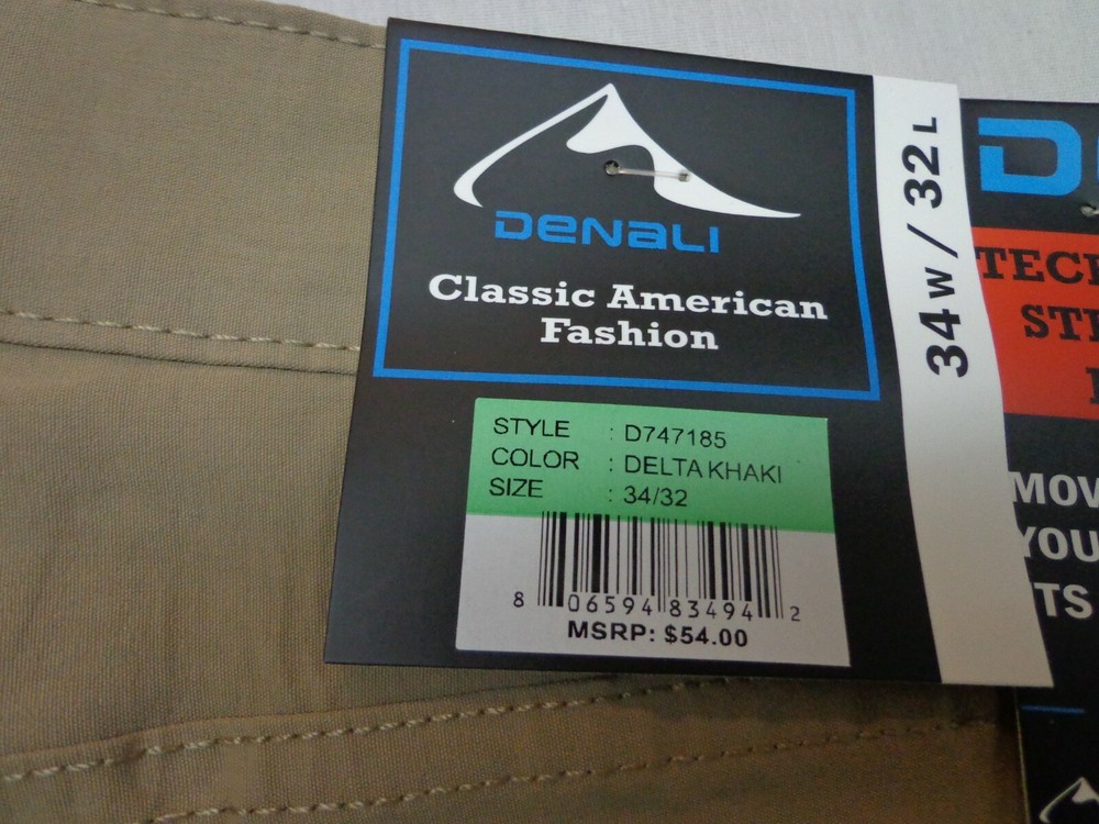 DENALI Delta Khaki Technical Stretch Pants NWT 34/32 MSRP $54
