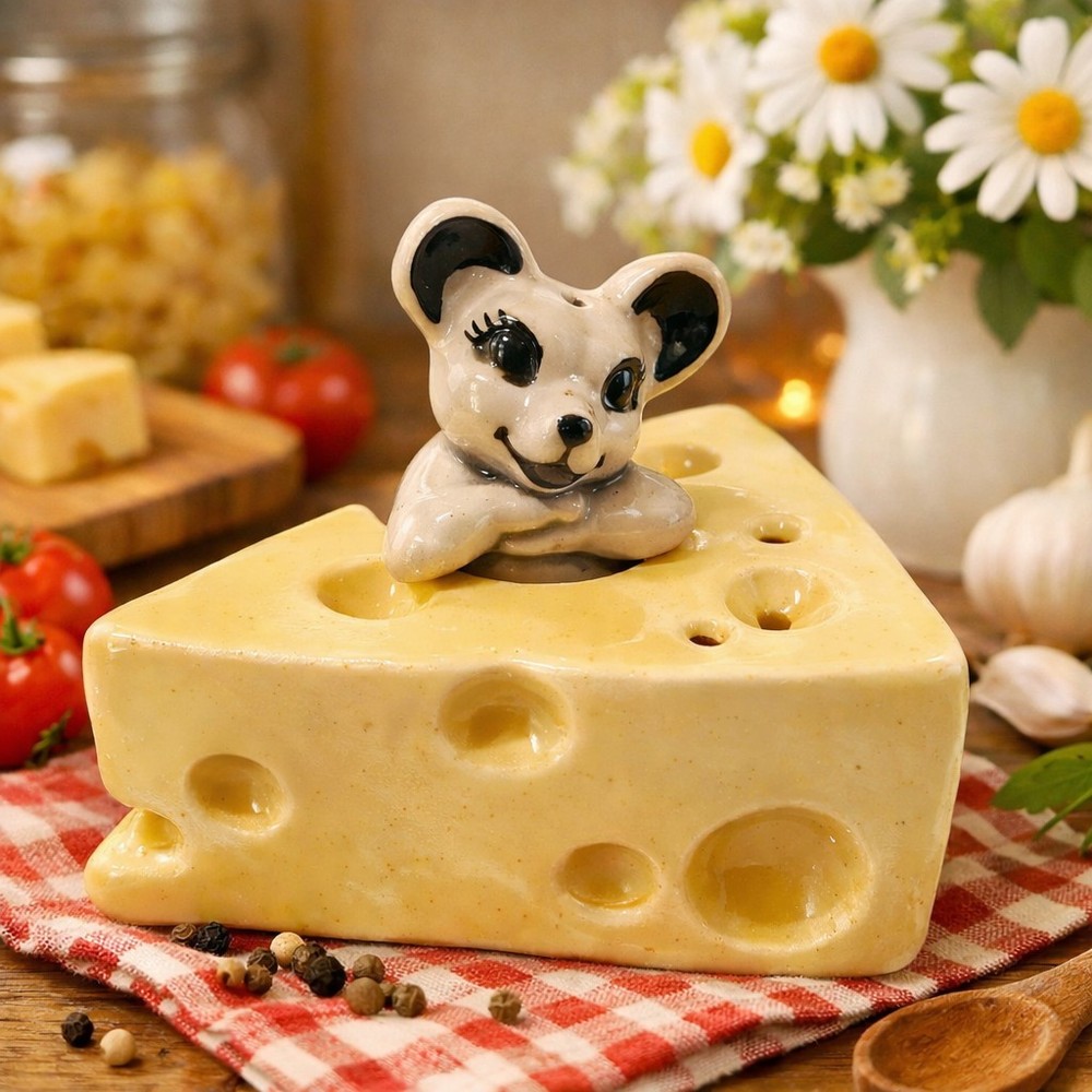 Charming 1950s Ceramic Arts Studio Mouse & Cheese Salt and Pepper Shaker Set