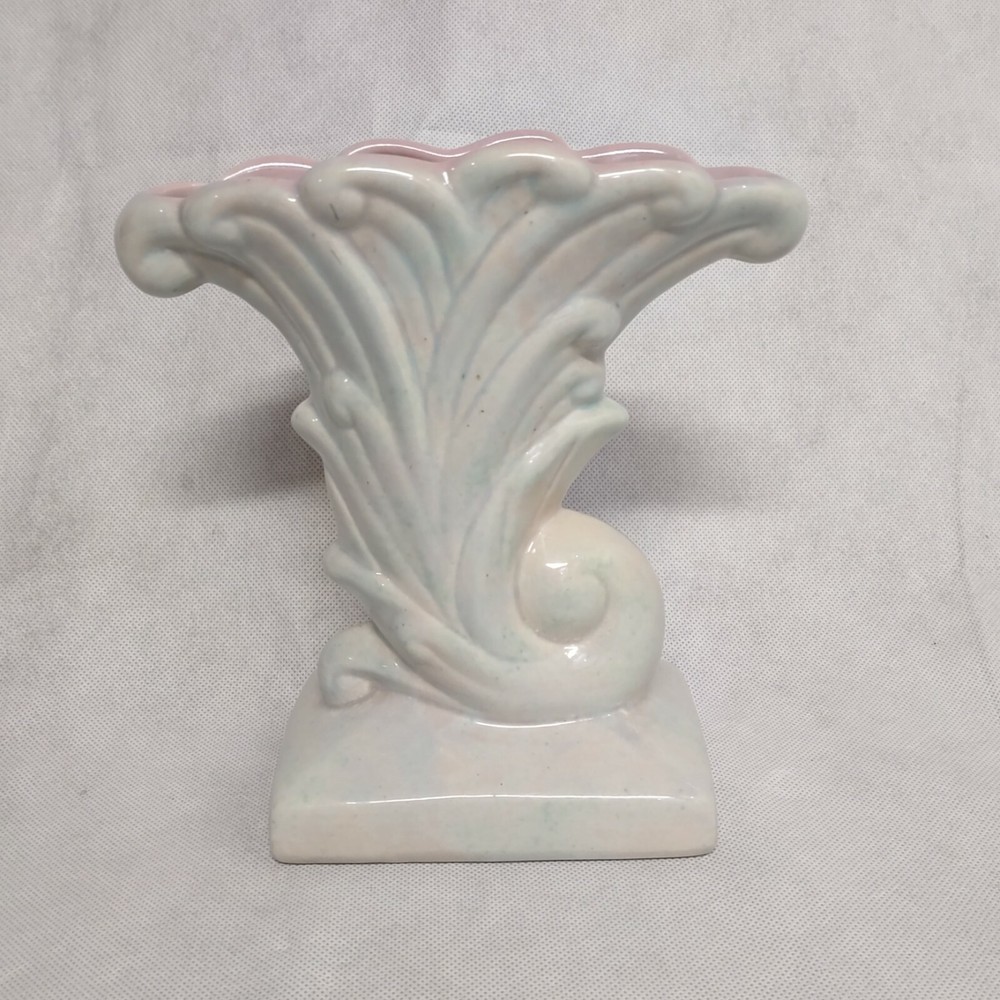 Cornucopia Vase Planter Light Blue and Pink Pottery