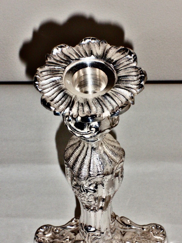 20th Century Pair of Continental Rococo Silver Candlesticks