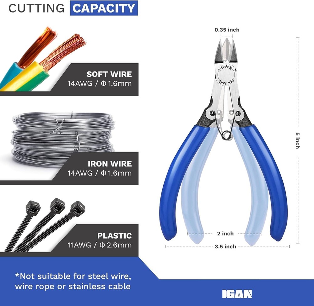 IGAN-330 Flush Cutters, Precision Wire Cutter, 5''x1, Blue