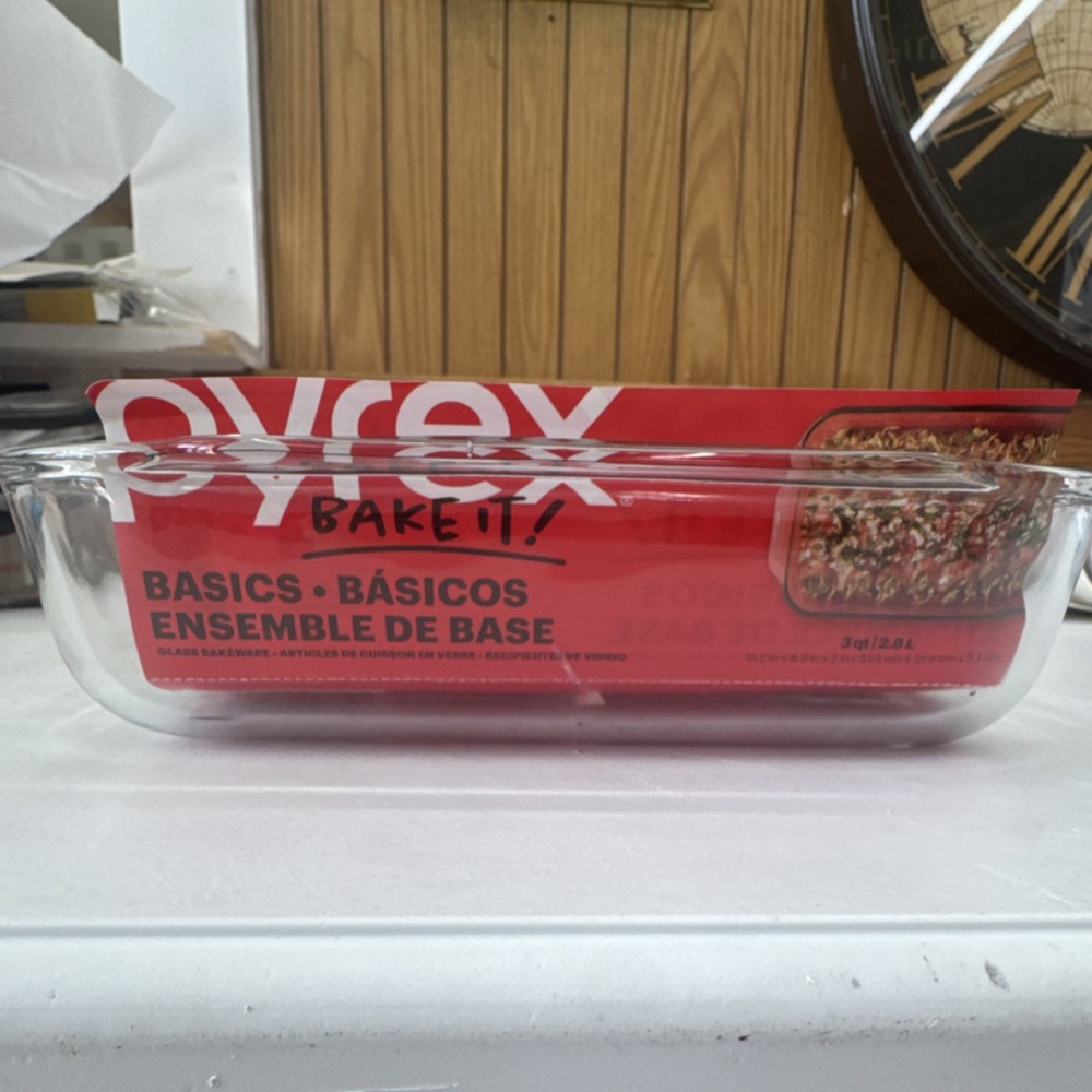 PYREX Basics 3 qt Glass Rectangle Baking Dish Dishwasher Safe