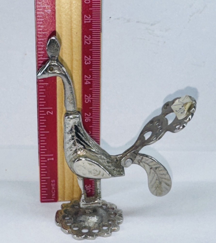 Unique Antique Vintage Solid Silver Brass Kohl Empty Flask Peacock Bird Figure