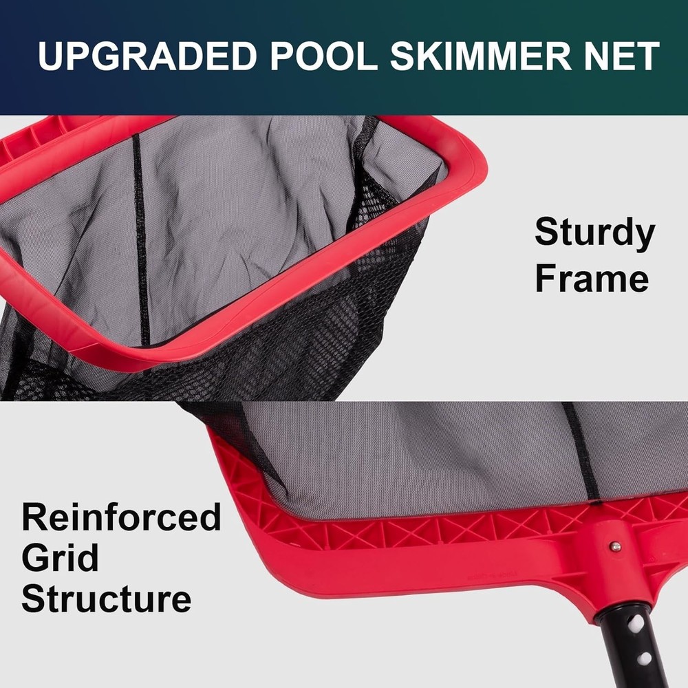 Upgraded Pool Skimmer Net with Double-Layer Bag Larger Capacity Reinforced Frame