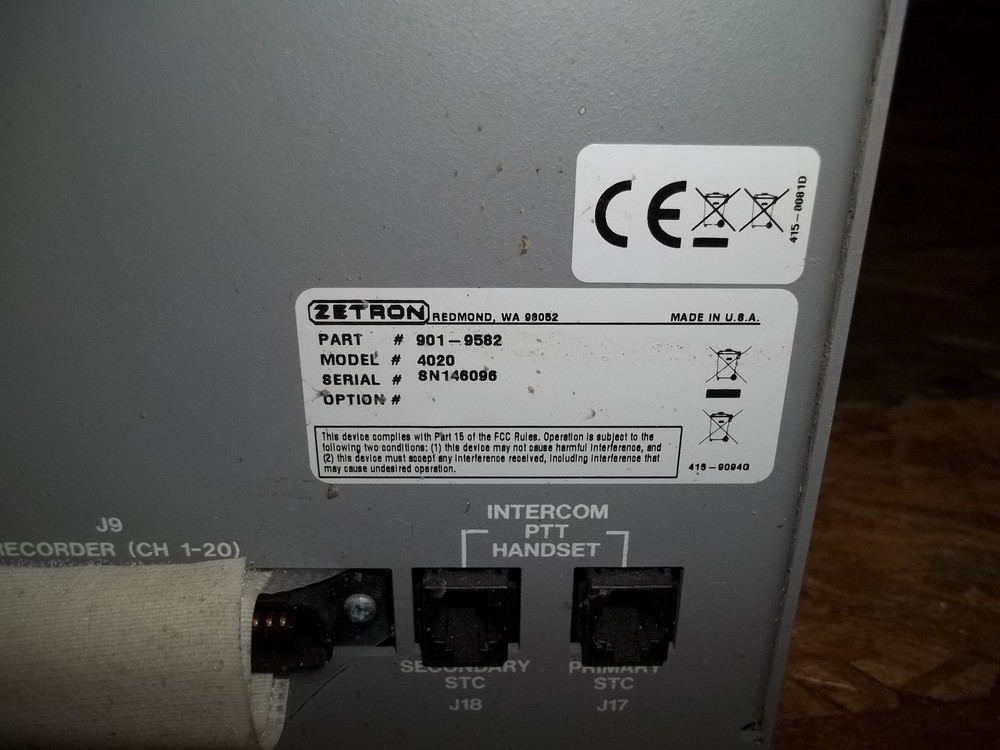 Zetron 4020 Communication Control System Dispatch 901-9582 Card Console