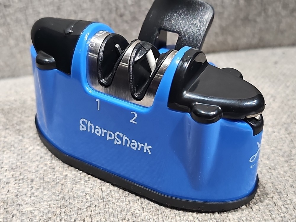 NEW SharpShark Knife & Scissors Sharpener Blue with Suction Base Pull Through