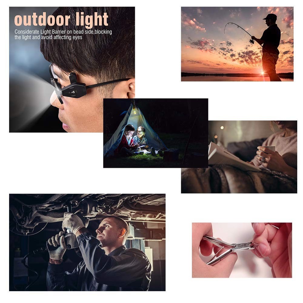 1 Pair Eyeglasses Clip On Light Adjustable LED Night Lamp 360 Degree Rotatable