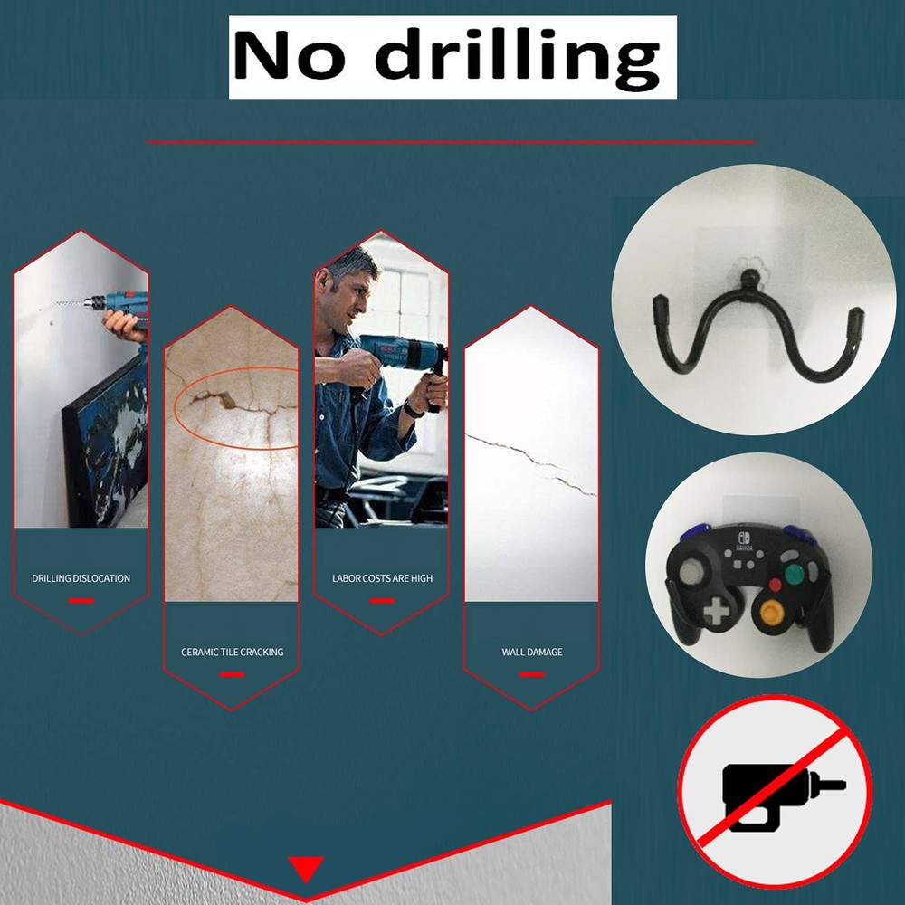 Universal Adhesive Game Controller Organizer Wall Mount and Clip for Black