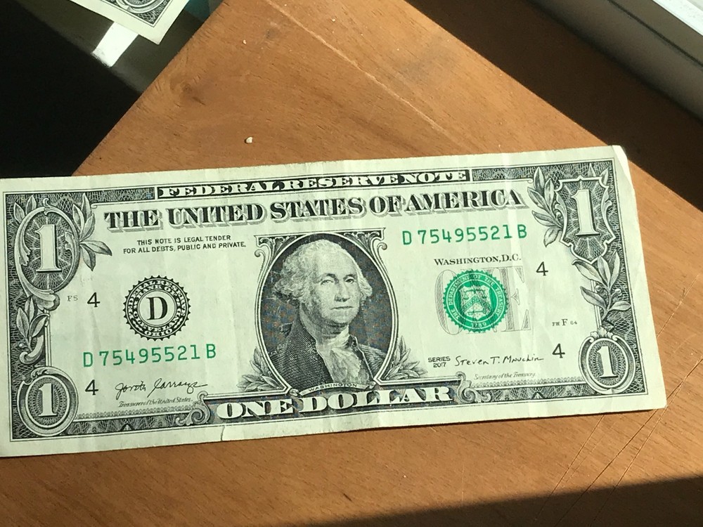 2017 1 Dollar Bill  light/heavy Ink ERROR Serial Number .