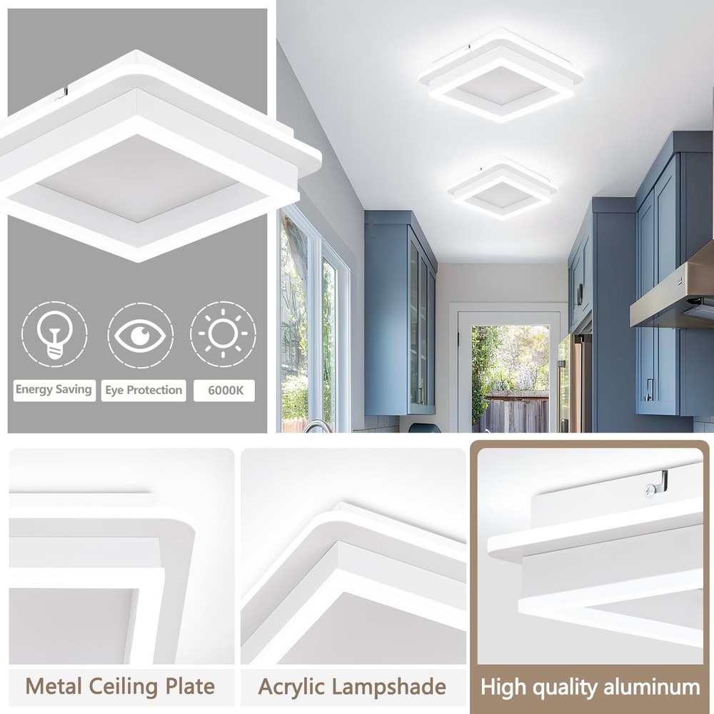 24W Square Hallway Light, Modern Flush Mount Led Ceiling Light,White Acrylic ...