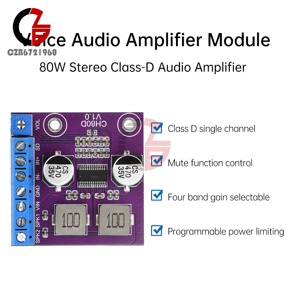 80W Stereo Voice Audio Amplifier Module Class D Amplifier Board Player Module