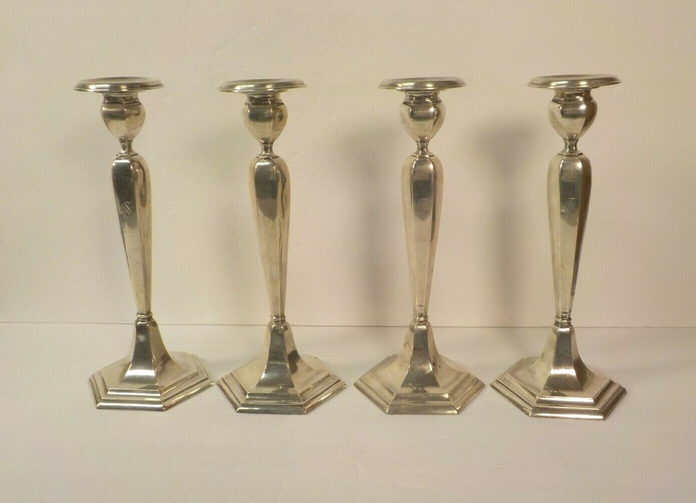 Set/4 WATSON Sterling Silver 10.25" Candlesticks, Monogram "S"