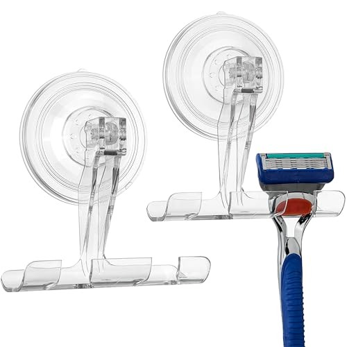 Suction Cup Razor Holder for Shower Powerful Suction Cup Hooks 2 Pack Clear