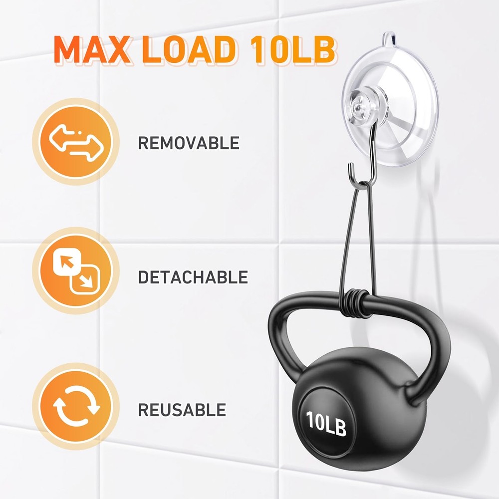 KORCCI Suction Cup Hooks 12Pack - Max Load 10LB, 12pc-Medium Size, Clear