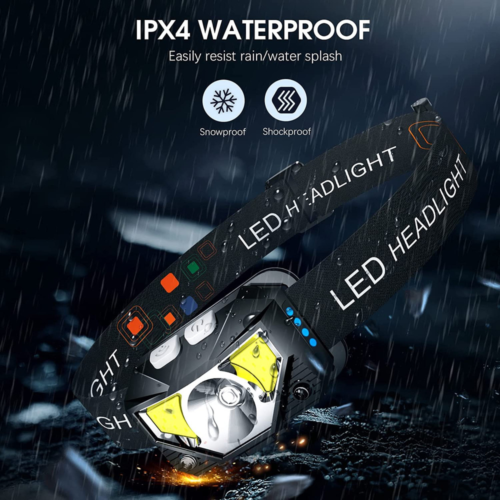 2 Pack Rechargeable LED Headlamp 8 Modes Motion Sensor Waterproof Head Light