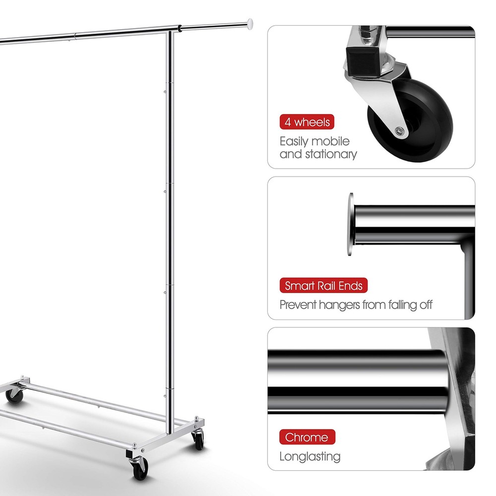 Rolling Clothes Rack Chrome Standard Garment Organizer Wheels