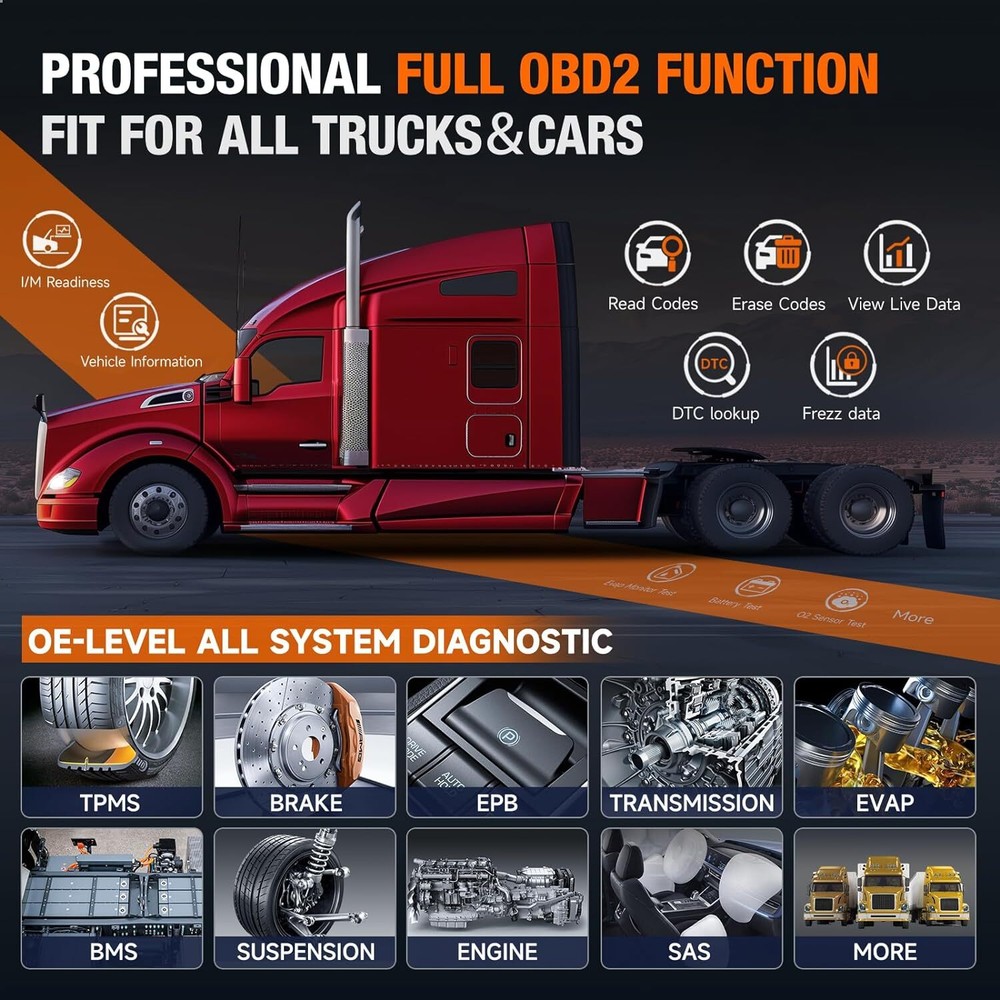 24V Heavy Duty Truck OBD2 Scanner Bluetooth Diagnostic Tool Coding Programming