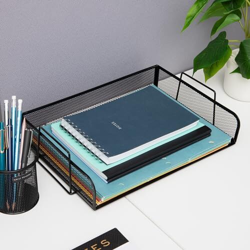 Stackable Paper Tray Desktop Organizer File Storage Office Metal Mesh 14" L x...
