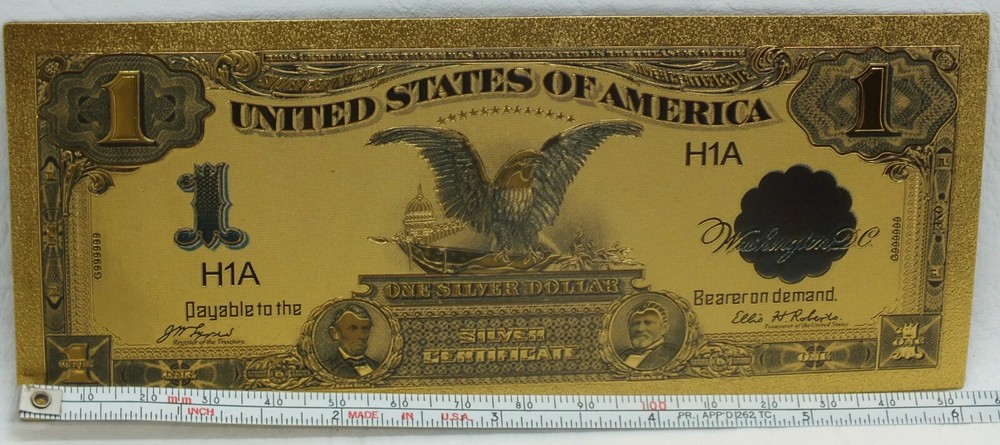 1899 Black Eagle $1 Silver Certificate Novelty 24K Gold Plated Note 6" - GFN03